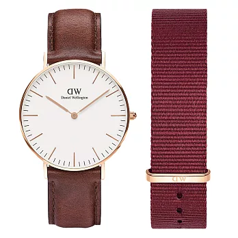 Daniel Wellington鄉村時光皮革錶組-棕色-DW00100035COMBO/36mm