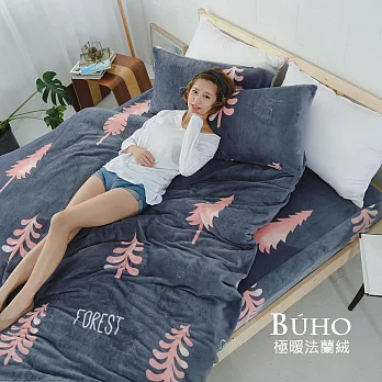 BUHO《月佇謐林》極柔暖法蘭絨兩用毯被床包雙人加大四件組