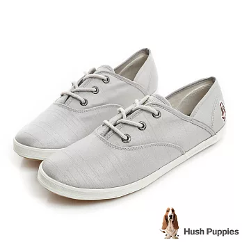 Hush Puppies 典雅緞面咖啡紗帆布鞋US5.5淺灰