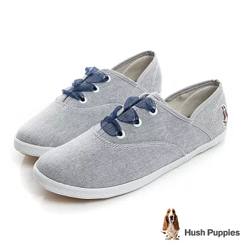 Hush Puppies 緞帶蝴蝶結咖啡紗帆布鞋US9淺藍