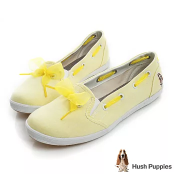 Hush Puppies 緞帶蝴蝶結咖啡紗甜心娃娃鞋US7.5淺黃