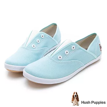 Hush Puppies 馬卡龍系咖啡紗懶人帆布鞋US5淺藍