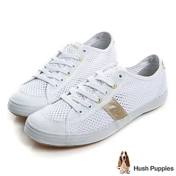 Hush Puppies 透氣網布咖啡紗休閒鞋US7金色