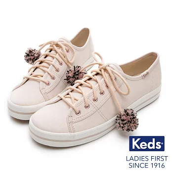 Keds KICKSTART毛球裝飾綁帶休閒鞋US6奶油白