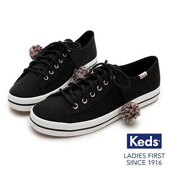 Keds KICKSTART毛球裝飾綁帶休閒鞋US7黑