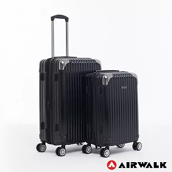 AIRWALK LUGGAGE - 都市行旅  二件組特光立體拉絲金屬護角輕質拉鍊20+24吋行李箱 極光黑