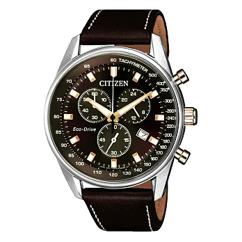 CITIZEN 行動爆破三眼時尚腕錶-咖啡皮革-AT2396-19X