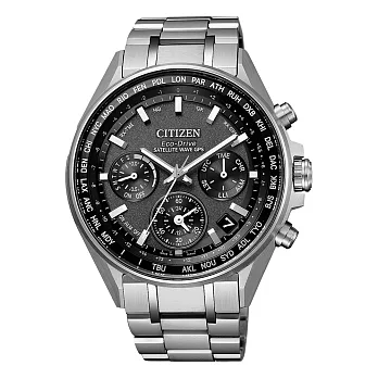 CITIZEN 光動能衛星報時站三眼腕錶-銀X黑-CC4000-59E
