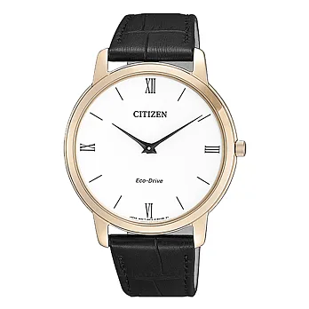 CITIZEN 光動能極簡羅馬風格皮革腕錶-黑-AR1133-23A