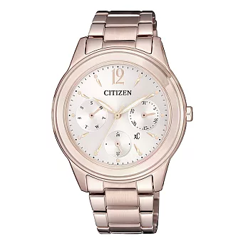 CITIZEN xC光動能絕代氣質三眼腕錶-玫瑰金-FD2064-59A