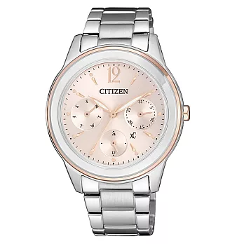 CITIZEN xC光動能絕代氣質三眼腕錶-銀x玫瑰金-FD2065-56W