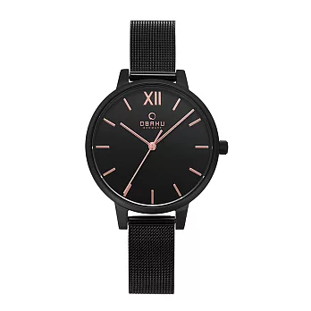 OBAKU 現代兼具經典羅馬數字女性腕錶-黑-V209LXBBMB