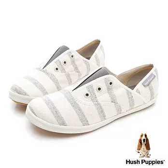 Hush Puppies 清爽條紋咖啡紗懶人帆布鞋US6.5灰色