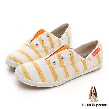 Hush Puppies 清爽條紋咖啡紗懶人帆布鞋US7.5黃色