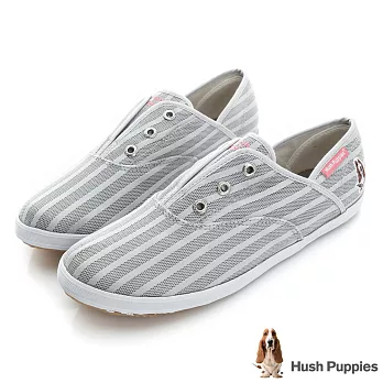 Hush Puppies 無印風網條咖啡紗懶人帆布鞋US5灰色