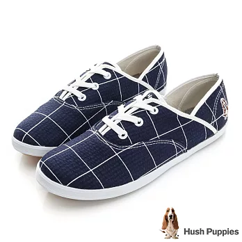 Hush Puppies 大方格咖啡紗帆布鞋US8藍色