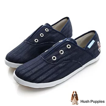 Hush Puppies 無印風網條咖啡紗懶人帆布鞋US5.5深藍