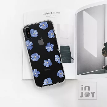 INJOYmall for iPhone X / XS 清新藍色亞麻花防摔耐震亮面手機殼