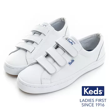 【Keds】時尚運動魔鬼氈皮質休閒鞋US5.5白