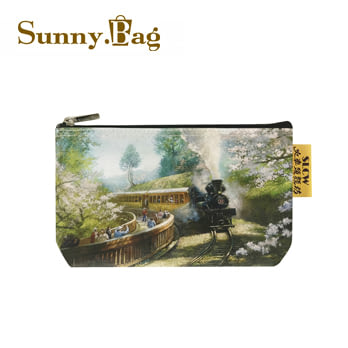 Sunny Bag - 火車頭顏坊-多功能棉布文具袋/化妝包-阿里山櫻花鐵道