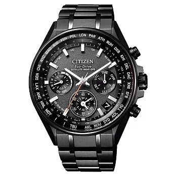 CITIZEN 光動能衛星報時站三眼腕錶-黑-CC4004-58E