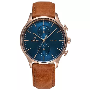 OBAKU 海洋現代闡釋多功能腕錶-咖啡X藍-V196GUVLRN