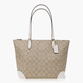 COACH 經典 PVC / 手提 / 肩背托特包_卡其白