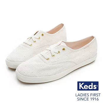 【Keds】CHAMPION 緹花綁帶休閒鞋US7白色