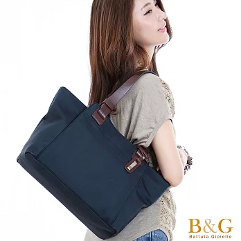 【B&G】極簡風口袋多隔層托特包(絲光黑)