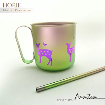 【AnnZen】《日本製 Horie》純鈦ECO環保設計馬克杯-悠然仔鹿 320ml+純鈦ECO環保吸管-浪漫粉