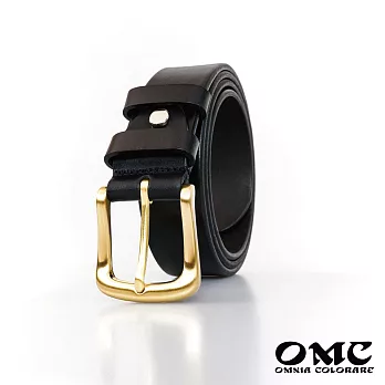 【OMC】義大利植鞣革-單層簡約-全牛皮休閒皮帶-黑色