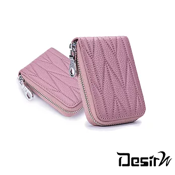 頭層牛皮菱格紋Rfid防盜風琴12卡包粉色