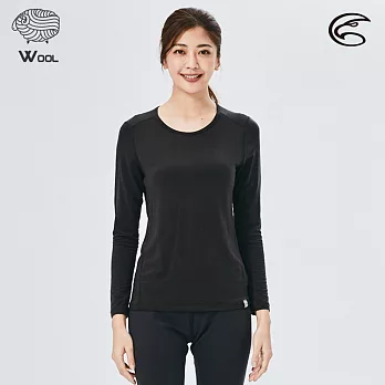 ADISI 女美麗諾混紡羊毛圓領彈性保暖衣AU2521003 (S-XL) (抗靜電 抗菌 抑菌 消臭 透氣 發熱衣 衛生衣) S 濃墨黑