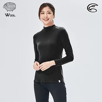 ADISI 女美麗諾混紡羊毛高領彈性保暖衣AU2521004 (S-XL) (抗靜電 抗菌 抑菌 消臭 透氣 發熱衣 衛生衣) M 濃墨黑