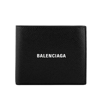 BALENCIAGA 經典LOGO牛皮8卡對開短夾 (黑)