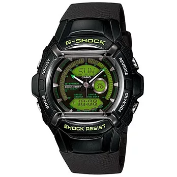 CASIO G-SHOCK 炫彩賽車風雙顯運動錶(膠帶-綠底黑框)