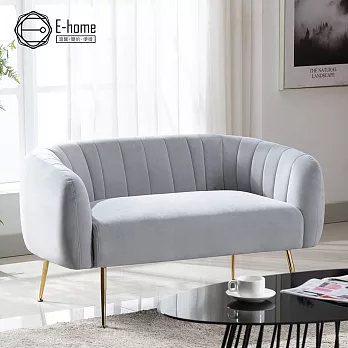 E-home Carlin卡琳流線絨布鍍金腳雙人沙發-四色可選 灰色