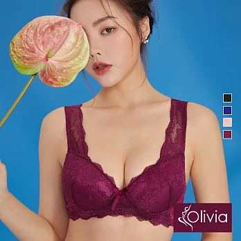 【Olivia】無鋼圈經典集中蕾絲美背內衣 34/75D 酒紅色