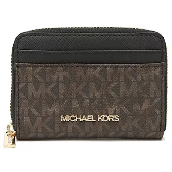 MICHAEL KORS 拼接皮革拉鍊零錢/卡片包 咖啡黑