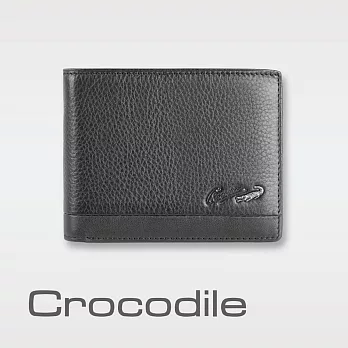 【Crocodile】鱷魚皮件 真皮皮夾 13卡 左翻固定子夾 2窗格 雙層鈔票 拉鍊 男夾 短夾-0103-3358 黑色