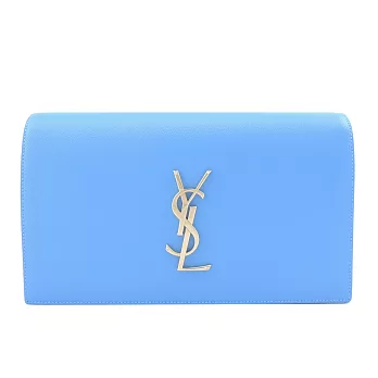 YSL 簡單LOGO立體翻蓋手拿包- 水藍