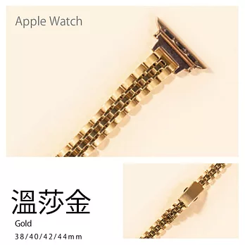 細版 鏤金五排不鏽鋼錶帶 Apple watch通用錶帶 42/44/45mm溫莎金