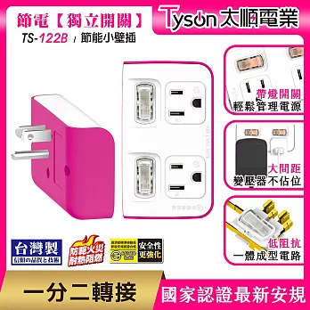 Tyson太順電業 TS-122B 2切2座 3P便利型 節能小壁插 洋紅