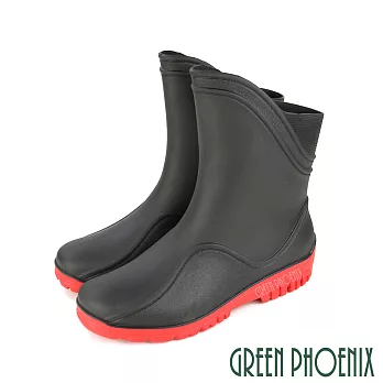 【GREEN PHOENIX】男 雨靴 雨鞋 中筒 斜口 雙彩 吸震 減壓 防水 EU40 黑紅色