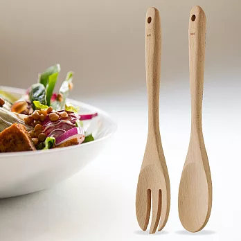 《KELA》櫸木沙拉叉匙2件 | 野餐分食 湯匙叉子