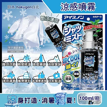 日本hakugen白元-夏日降溫衣物除臭涼感噴霧-酷涼薄荷100ml/黑瓶(露營,運動,單車,爬山,路跑,外送皆適用)