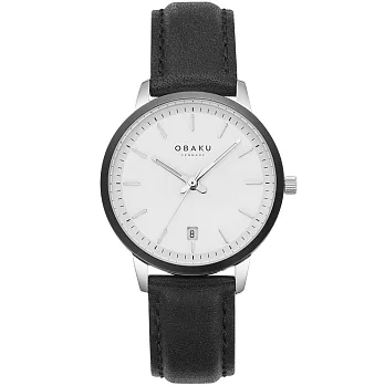 OBAKU 簡約美學淑女皮革時尚腕錶-黑X白