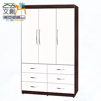 【文創集】南亞塑鋼 卡特多彩4尺三門六抽塑鋼高衣櫃(二色可選) 胡桃白雙色