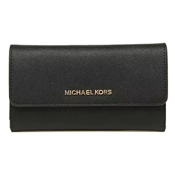 MICHAEL KORS 掀蓋皮革拉鍊三折長夾  黑