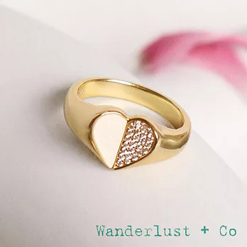 Wanderlust+Co 澳洲品牌 鑲鑽愛心戒指 金色X白色 Unfold Heart Signet 7號